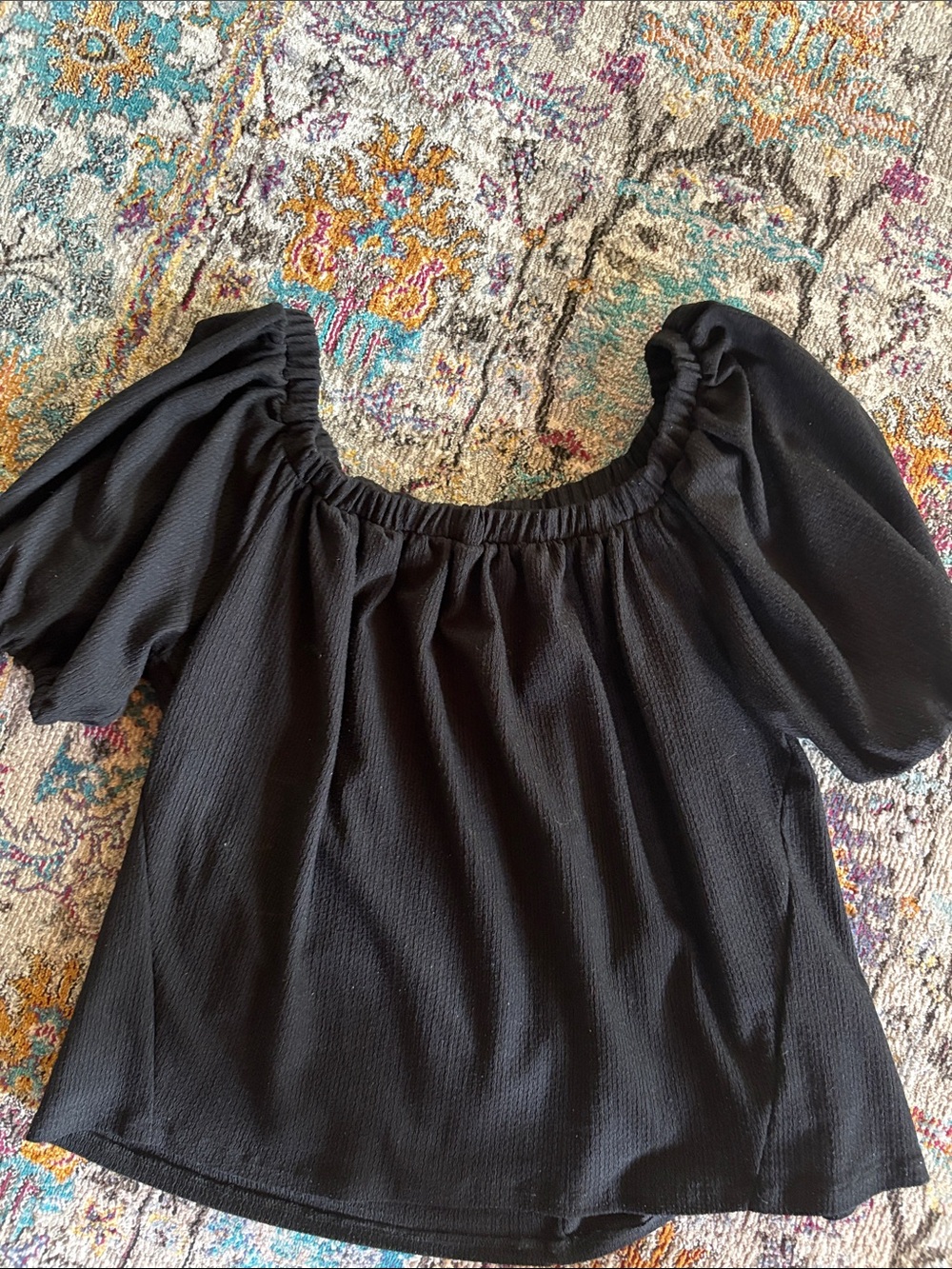 Anthropologie Black Off-Shoulder Puff Sleeve Blouse - Picture 2 of 6